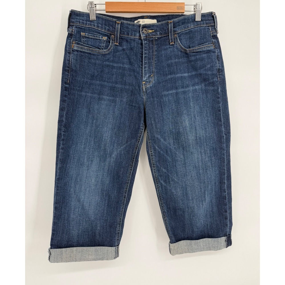 Levis 515 Women 12 Dark Wash Cuffed Denim Capri Pants Mid Rise Stretch Crop